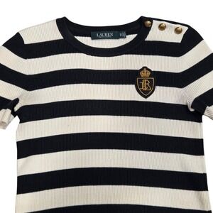 Lauren Ralph Lauren Multicolor Stripe Knit‎ Sweater Size XS Black White Gold